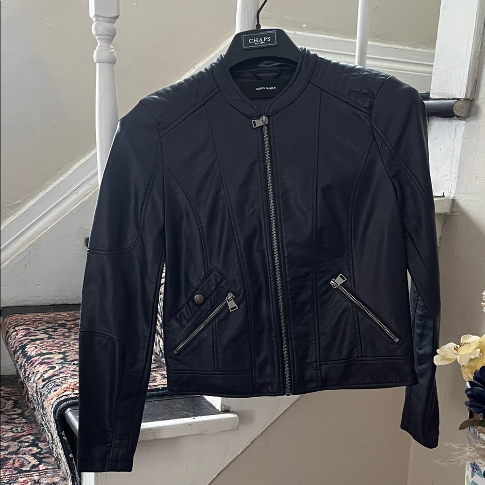 Vero Moda Women's Navy Faux Leather Jacket